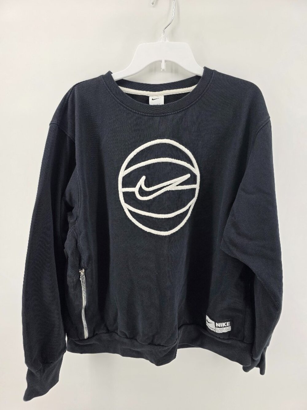 Nike Basketball Fleece Crewneck Sweatshirt Size XL Black Swoosh Logo Zip Pocket